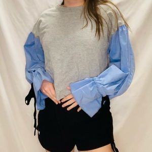 Marled Mixed Media Long Sleeve Top